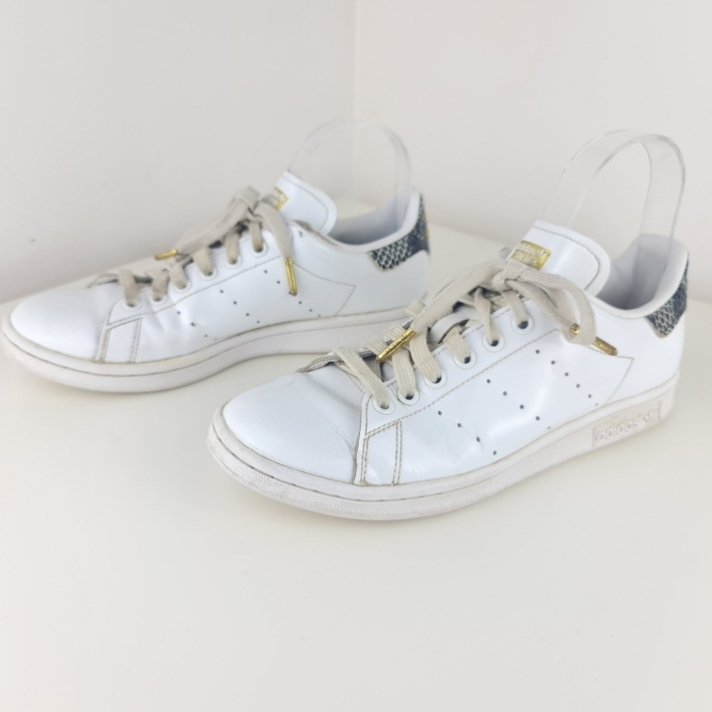 ADIDAS Women Originals Stan Smith Shoes White Black Gold Size 7.5